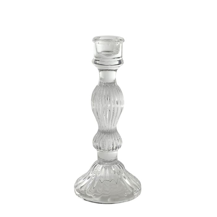 Bougeoir en verre transparent 20 cm