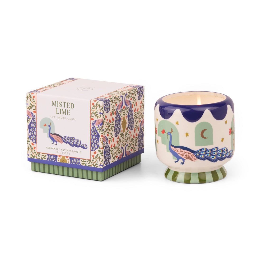 Adopo Peacock Ceramic Candle - Misted Lime- 226g