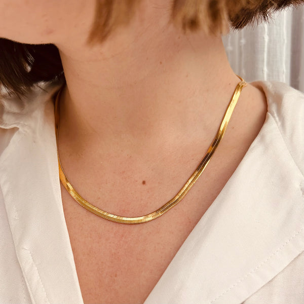 Collier Ras Du Cou Chaîne Serpent Doré - Style Punk Bohème - Longueur 45 Cm - Neuf